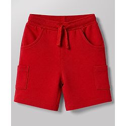 Babyhug 100% Cotton Single Jersey Knit Half Sleeves Striped T-Shirt & Shorts Set With Varsity Print - Red