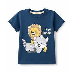 Babyhug Single Jersey Knit Lion Printed T-Shirt & Shorts Set - Navy Blue