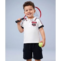 Babyhug 100% Cotton Single Jersey Knit Half Sleeves T-Shirt & Shorts Set - White