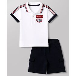 Babyhug 100% Cotton Single Jersey Knit Half Sleeves T-Shirt & Shorts Set - White