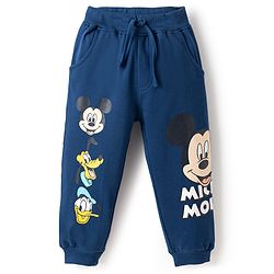 Babyhug Disney 100% Cotton Knit Full Sleeves T-Shirt & Joggers Set With Mickey Mouse Graphics - Red & Navy Blue