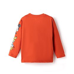 Babyhug Disney 100% Cotton Knit Full Sleeves T-Shirt & Joggers Set With Mickey Mouse Graphics - Red & Navy Blue