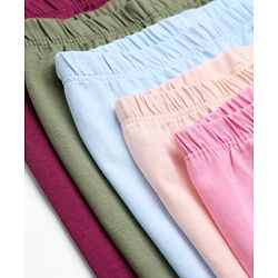 Babyhug Cotton Lycra Elastane Knit Slim Fit Full Length Solid Leggings Pack of 5 - Peach, Baby Pink, Light Green, Maroon & Light Blue