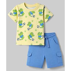 Babyhug 100% Cotton Single Jersey Knit Crocodile Printed T-Shirt & Shorts Set - Yellow