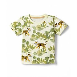 Babyhug 100% Cotton Knit Half Sleeves Jungle Theme Printed T-Shirt & Shorts Set - Olive Green
