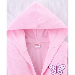 Babyhug Knit Terry Full Sleeves Bath Robe With Butterfly Embroidery - Pink