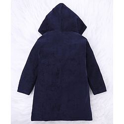 Babyhug Knit Terry Full Sleeves Bath Robe  With Tiger Embroidery - Navy Blue