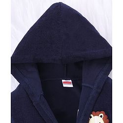 Babyhug Knit Terry Full Sleeves Bath Robe  With Tiger Embroidery - Navy Blue