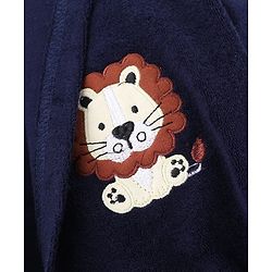 Babyhug Knit Terry Full Sleeves Bath Robe  With Tiger Embroidery - Navy Blue