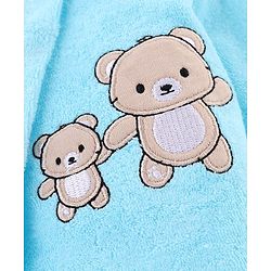 Babyhug Knit Terry Full Sleeves Bath Robe With Teddy Bear Embroidery - Light Blue