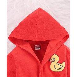 Babyhug Terry Knit Full Sleeves Hooded Bath Robe with Duck Patch -Red