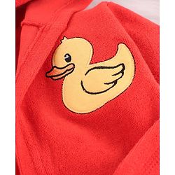 Babyhug Terry Knit Full Sleeves Hooded Bath Robe with Duck Patch -Red