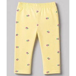 Babyhug Cotton Elastane Knit Slim Fit Full Length Leggings With Floral Print Pack of 5 - Pink White Yellow Green
