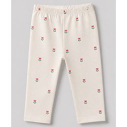 Babyhug Cotton Elastane Knit Slim Fit Full Length Leggings With Floral Print Pack of 5 - Pink White Yellow Green
