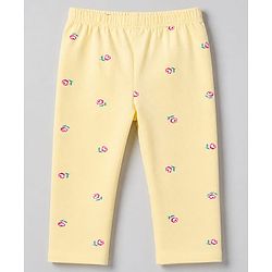 Babyhug Cotton Elastane Knit Slim Fit Full Length Leggings With Floral Print Pack of 5 - Pink White Yellow Green