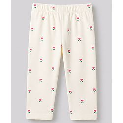 Babyhug Cotton Elastane Knit Slim Fit Full Length Leggings With Floral Print Pack of 5 - Pink White Yellow Green