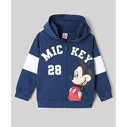 Babyhug Disney 100% Cotton Terry Full Sleeves T-Shirt, Hooded Sweatshirt and Jogger with Mickey Mouse Graphic Print - Navy Blue White & Red