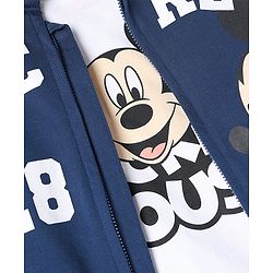 Babyhug Disney 100% Cotton Terry Full Sleeves T-Shirt, Hooded Sweatshirt and Jogger with Mickey Mouse Graphic Print - Navy Blue White & Red