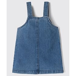 Babyhug Denim Woven Full Sleeves Frock with Inner Tee & Floral Embroidery - Blue