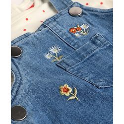 Babyhug Denim Woven Full Sleeves Frock with Inner Tee & Floral Embroidery - Blue