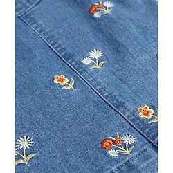 Babyhug Denim Woven Full Sleeves Frock with Inner Tee & Floral Embroidery - Blue