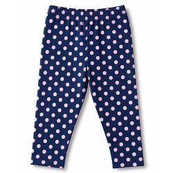 Babyhug Cotton Lycra Knit Full Length Polka Dots Solid & Striped Leggings Pack Of 5 - Dark Pink Navy Blue & Lime Green
