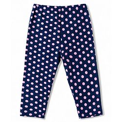 Babyhug Cotton Lycra Knit Full Length Polka Dots Solid & Striped Leggings Pack Of 5 - Dark Pink Navy Blue & Lime Green