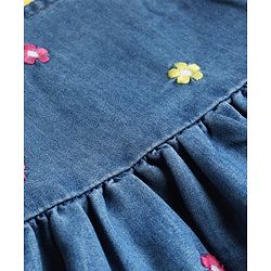 Babyhug 100% Cotton Woven Half Sleeves Denim Frocks with Inner Tee & Floral Embroidery - Blue