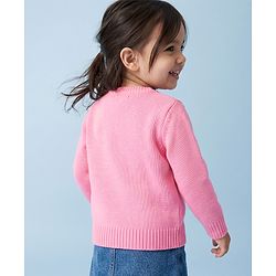 Babyhug Knit Full Sleeves Front Open Sweater With Bow Applique - Pink