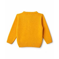 Babyhug Knit Full Sleeves Front Open Sweater with Bow 3D Applique - Yellow