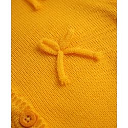 Babyhug Knit Full Sleeves Front Open Sweater with Bow 3D Applique - Yellow