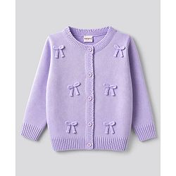 Babyhug Knit Full Sleeves Front Open Sweater With Bow Applique - Lavender