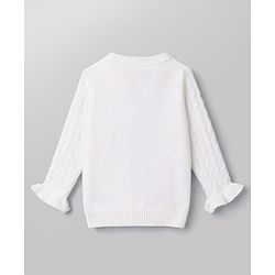 Babyhug Knit Full Sleeves Solid Colour Pullover with Cable Knit Design & Floral Applique-White
