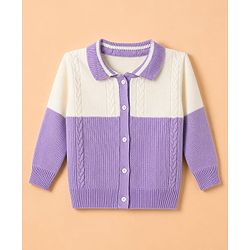 Babyhug Knit Full Sleeves Sweater Set With Cable Knit Design - Purple