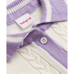 Babyhug Knit Full Sleeves Sweater Set With Cable Knit Design - Purple
