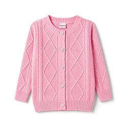 Babyhug Knit Full Sleeves Front Open Sweater With Cable Knit Design - Pink