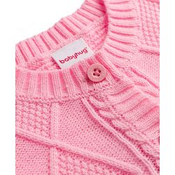 Babyhug Knit Full Sleeves Front Open Sweater With Cable Knit Design - Pink
