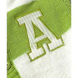 Babyhug Knit Full Sleeves Striped Hooded Front Open Sweater with Text Badge - Green