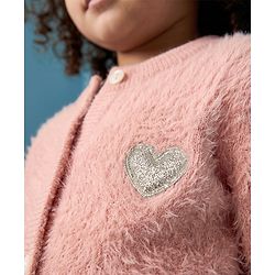Babyhug  Knit Full Sleeves Front Open Sweater with Heart Design -Pink