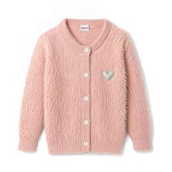 Babyhug  Knit Full Sleeves Front Open Sweater with Heart Design -Pink