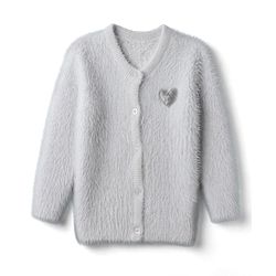 Babyhug Knit Full Sleeves Front Open Sweater with Heart Design - White