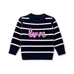 Babyhug Knit Full Sleeves Striped Pullovers With Love Sequin - Navy Blue