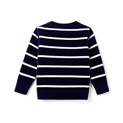 Babyhug Knit Full Sleeves Striped Pullovers With Love Sequin - Navy Blue