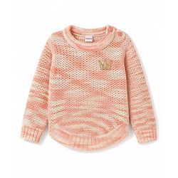 Babyhug Knit Full Sleeves Pullovers With Crown Applique - Peach