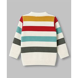 Babyhug Knit Full Sleeves Front Open Sweater Set with Stripes - White