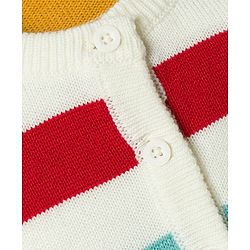 Babyhug Knit Full Sleeves Front Open Sweater Set with Stripes - White
