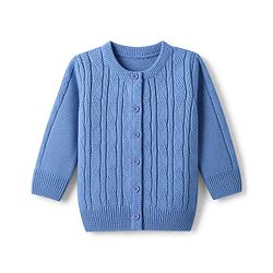 Babyhug Knit Full Sleeves Front Open Sweater With Cable Knit Design - Light Blue