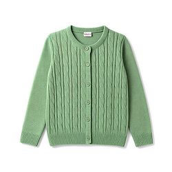 Babyhug  Knit Full Sleeves Front Open Solid Colour Sweaters with Cable Knit Design - Green