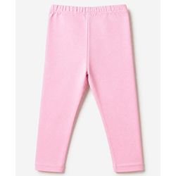 Babyhug Cotton Lycra Elastane Knit Leggings with Full Length and Bear Print& Applique - Pink