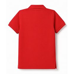 Babyhug Cotton Knit Half Sleeves Pique Polo T-Shirt with Racing Patch - Red